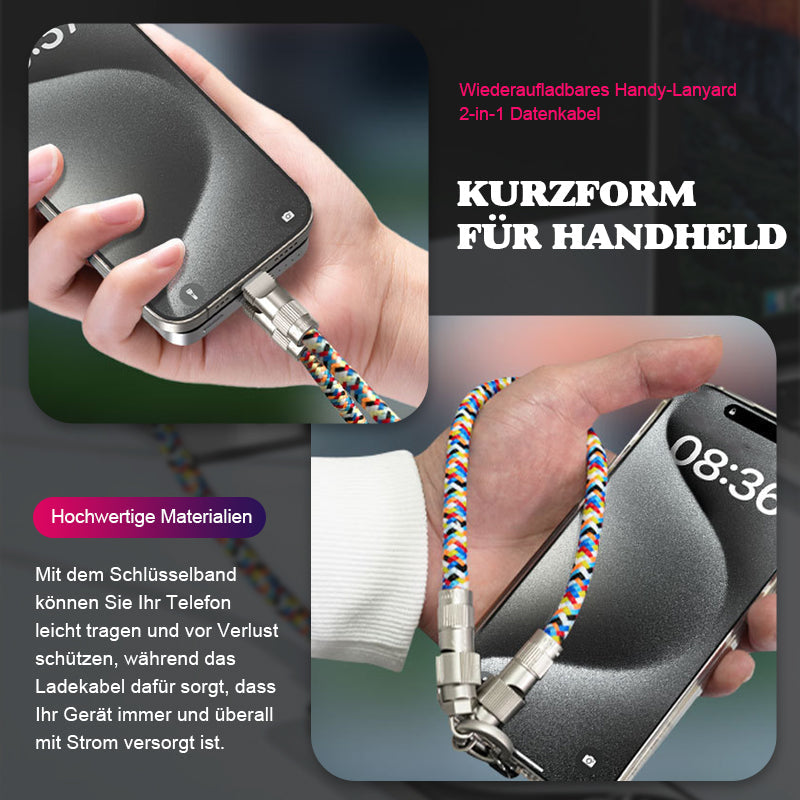 Wiederaufladbares Handy-Lanyard 2-in-1 Datenkabel